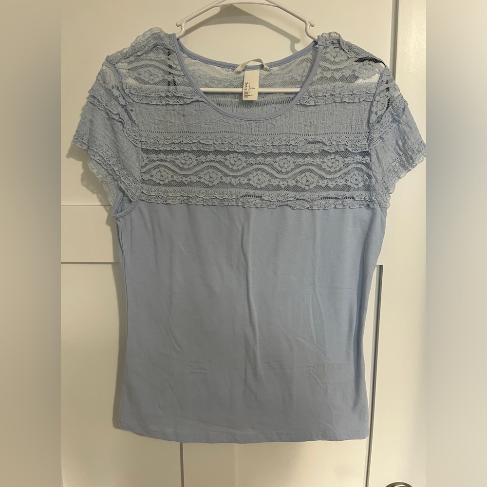 H&M Light Blue Part Lace Blouse